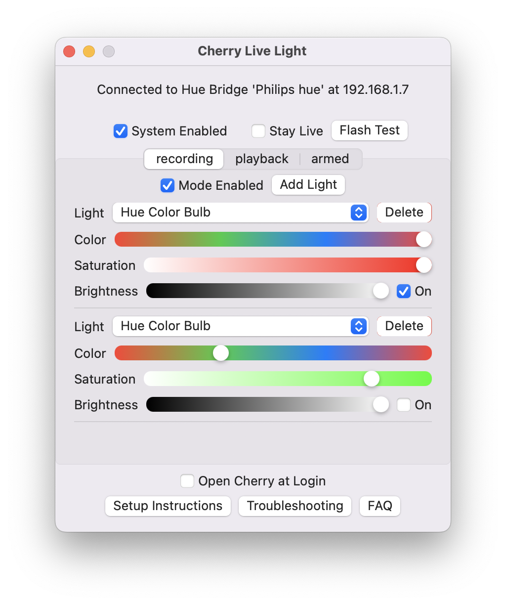 Cherry Live Light app screenshot